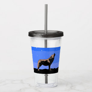Howling Wolf in Winter  - Original Wildlife Art Acrylic Tumbler