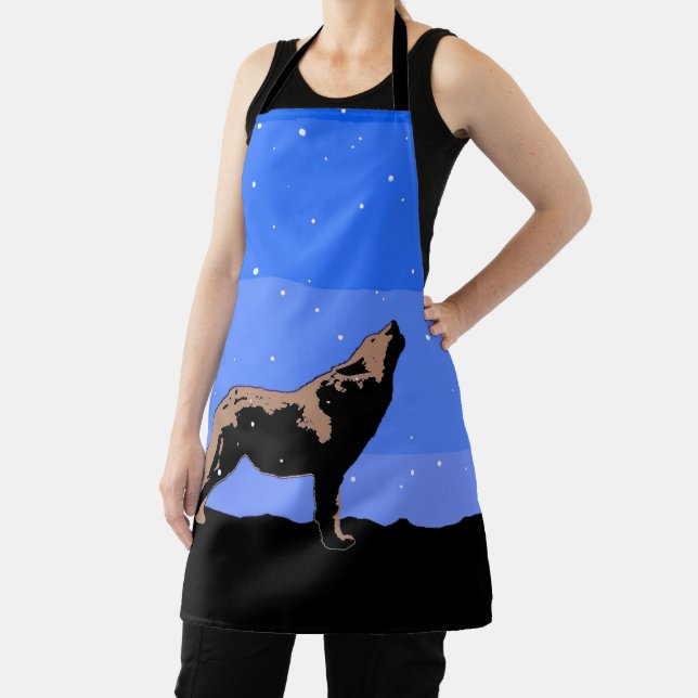 Howling Wolf in Winter  - Original Wildlife Art Apron (Insitu)