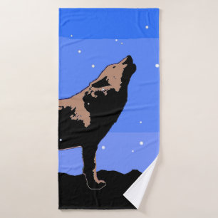 Howling Wolf in Winter - Original Wildlife Art Bath Towel Set