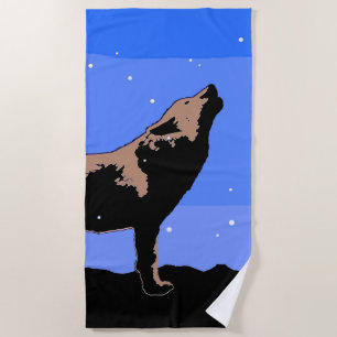 Howling Wolf in Winter - Original Wildlife Art Beach Towel