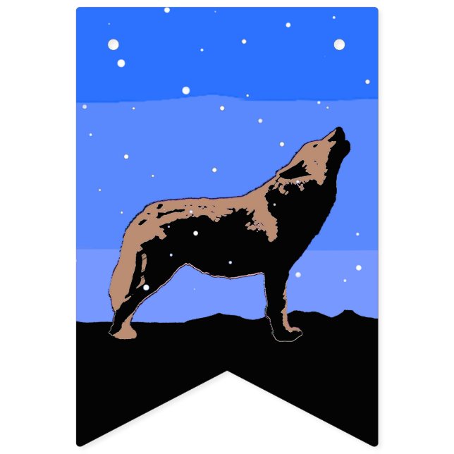Howling Wolf in Winter  - Original Wildlife Art Bunting (First Flag)