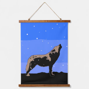 Howling Wolf in Winter - Original Wildlife Art Hanging Tapestry