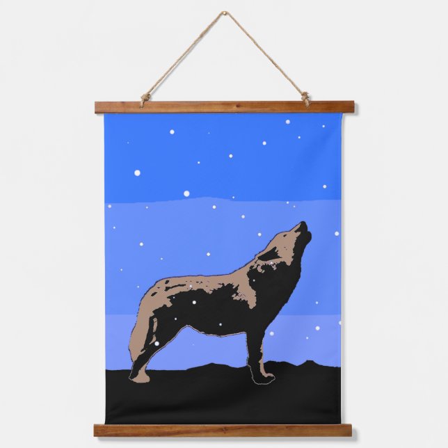 Howling Wolf in Winter  - Original Wildlife Art Hanging Tapestry (Front)