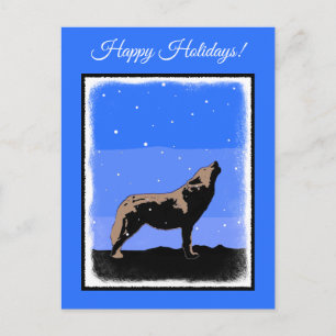 Howling Wolf in Winter - Original Wildlife Art Holiday Postcard