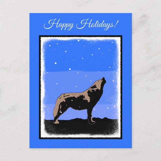 Howling Wolf in Winter  - Original Wildlife Art Holiday Postcard (Front)