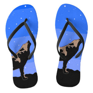 Howling Wolf in Winter - Original Wildlife Art Jandals
