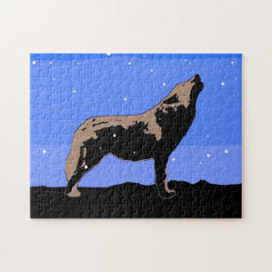 Howling Wolf in Winter  - Original Wildlife Art Jigsaw Puzzle