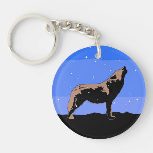 Howling Wolf in Winter - Original Wildlife Art Key Ring