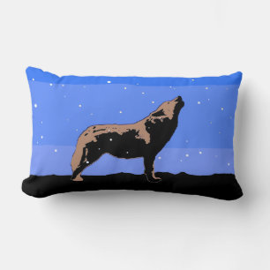 Howling Wolf in Winter - Original Wildlife Art Lumbar Cushion