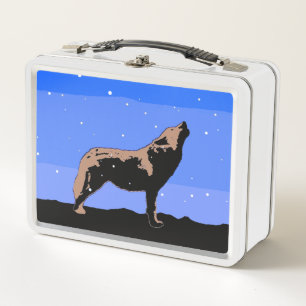 Howling Wolf in Winter  - Original Wildlife Art Metal Lunch Box
