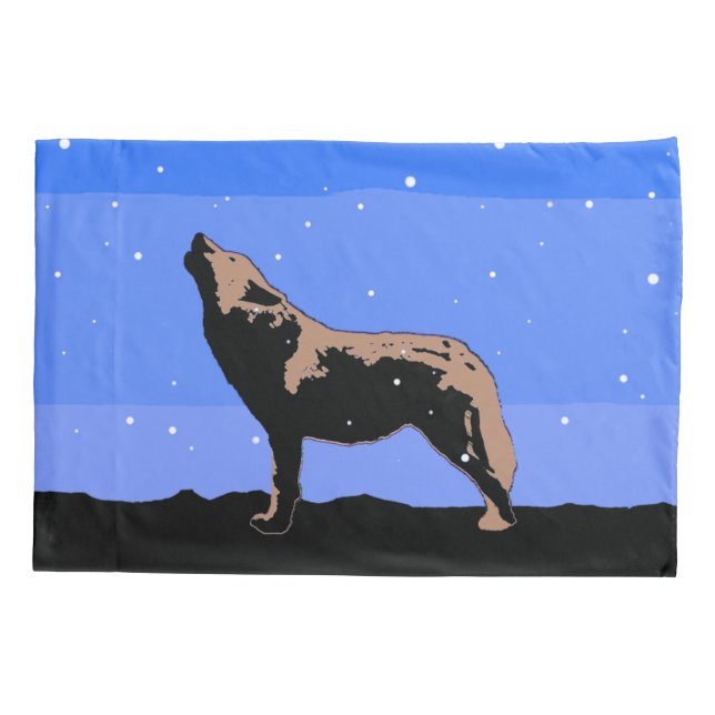 Howling Wolf in Winter  - Original Wildlife Art Pillowcase (Back)