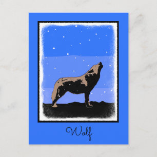 Howling Wolf in Winter - Original Wildlife Art Postcard