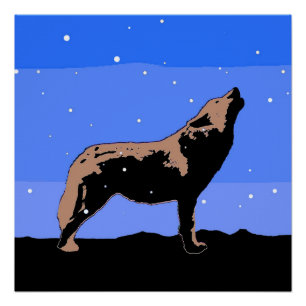 Howling Wolf in Winter  - Original Wildlife Art Poster