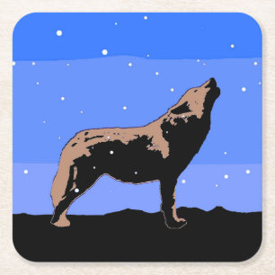 Howling Wolf in Winter - Original Wildlife Art Square Paper Coaster