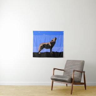 Howling Wolf in Winter - Original Wildlife Art Tapestry