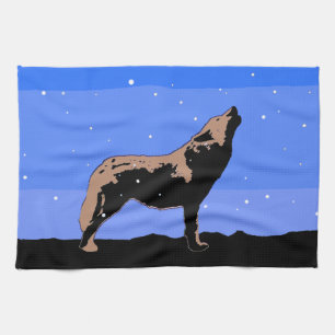 Howling Wolf in Winter  - Original Wildlife Art Tea Towel