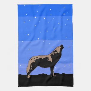 Howling Wolf in Winter  - Original Wildlife Art Tea Towel