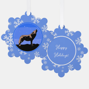 Howling Wolf in Winter - Original Wildlife Art Tree Decoration Card