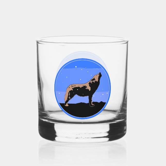 Howling Wolf in Winter  - Original Wildlife Art Whiskey Glass (Front)