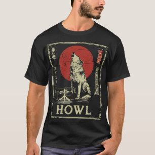 Howling Wolf Japanese Red Sun Nature Art T-Shirt