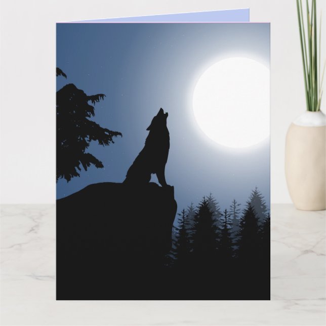 HOWLING WOLF MOON ART BIRTHDAY GREETING CARD (Front)