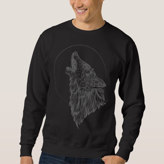 Howling Wolf Moon Mandala Occult Wolf Sweatshirt (Front)