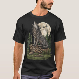 Howling Wolf Moon Night Landscape Wilderness T-Shirt