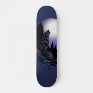 Howling Wolf Moonlit Mountain Art Skateboard
