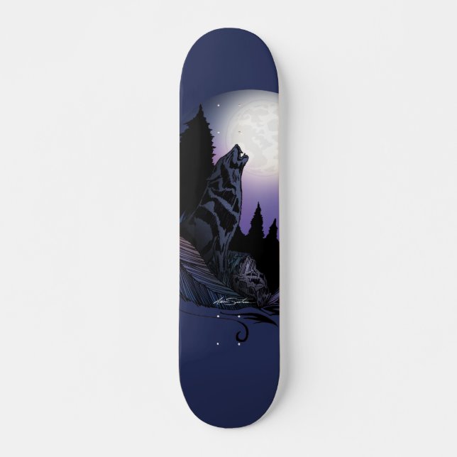 Howling Wolf Moonlit Mountain Art Skateboard (Front)