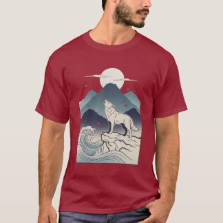 Howling Wolf Moonlit Mountain Woodblock Tee