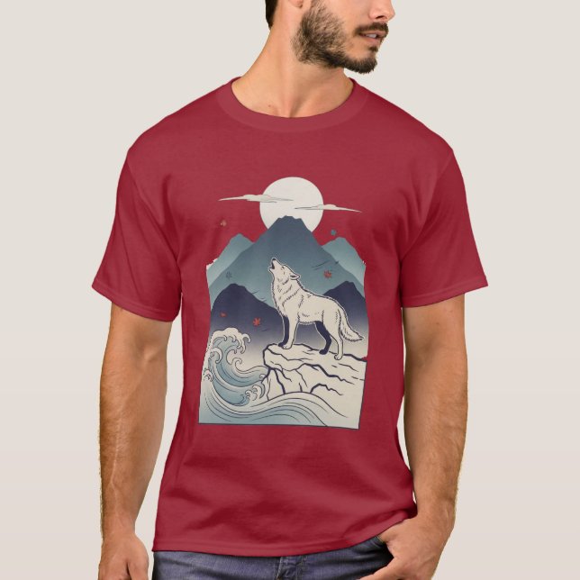 Howling Wolf Moonlit Mountain Woodblock Tee (Front)