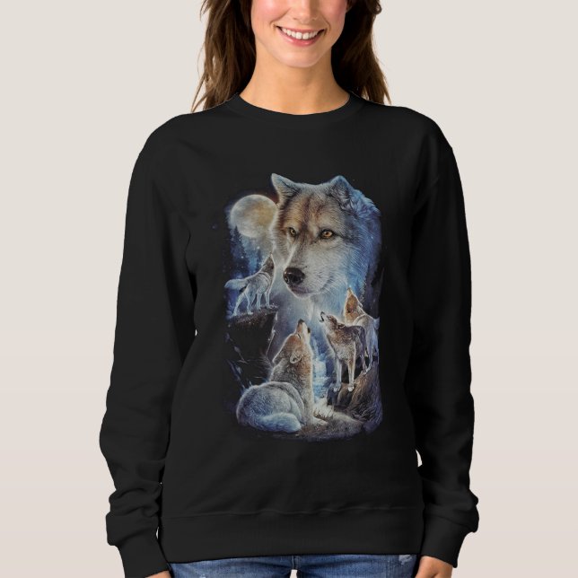 Howling Wolf Mountain Moon Unisex Sweatshirt (Front)