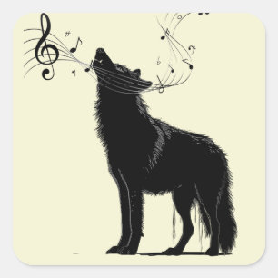 Howling Wolf Music Notes Fun Animal  Square Sticker