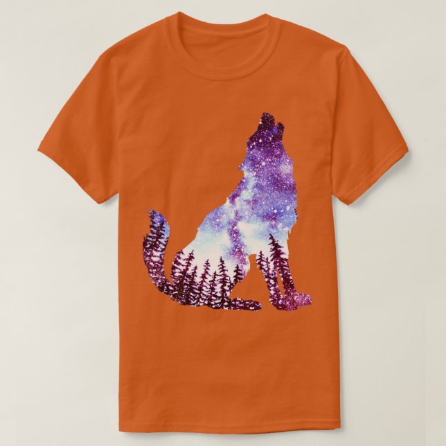 Howling Wolf Night Sky Forest T-Shirt (Design Front)