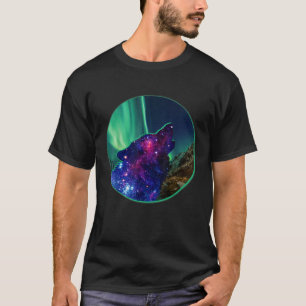 Howling Wolf Northern Lights Aurora Borealis Alask T-Shirt