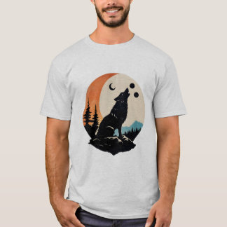 Howling Wolf Or Cat Silhouette With Moon Grey Tee
