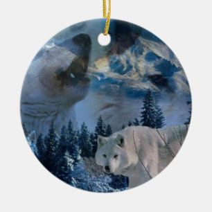 Howling Wolf Pack Ceramic Tree Decoration