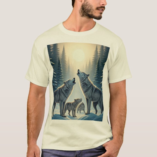 "Howling Wolf Pack Under the Moon" T-Shirt (Front)