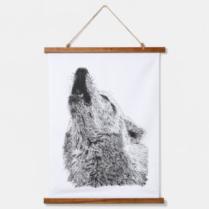 Howling Wolf Pointillism Wildlife Portrait Design Hanging Tapestry