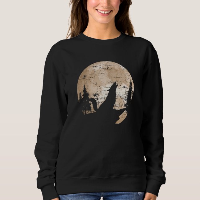 Howling Wolf Predator Forest Animal Full Moon Wolf Sweatshirt (Front)