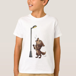 Howling Wolf Pup Under Street Lamp Kids T-Shirt
