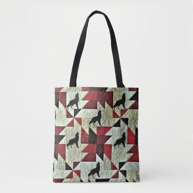 Howling Wolf Quilt Tote Bag (Front)