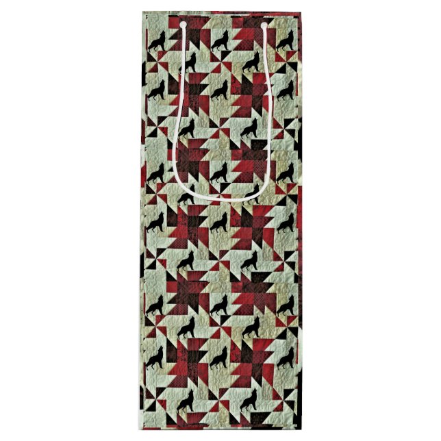 Howling Wolf Quilt Wine Gift Bag (Front)