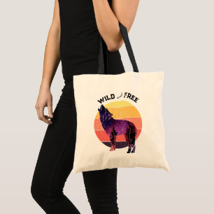 Howling Wolf Retro Stripe Wild Free Tote Bag