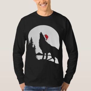 Howling Wolf Santa Hat Christmas Pajama Cool Moon T-Shirt