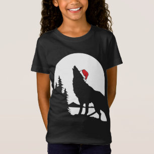 Howling Wolf Santa Hat Christmas Pajama Cool Moon T-Shirt
