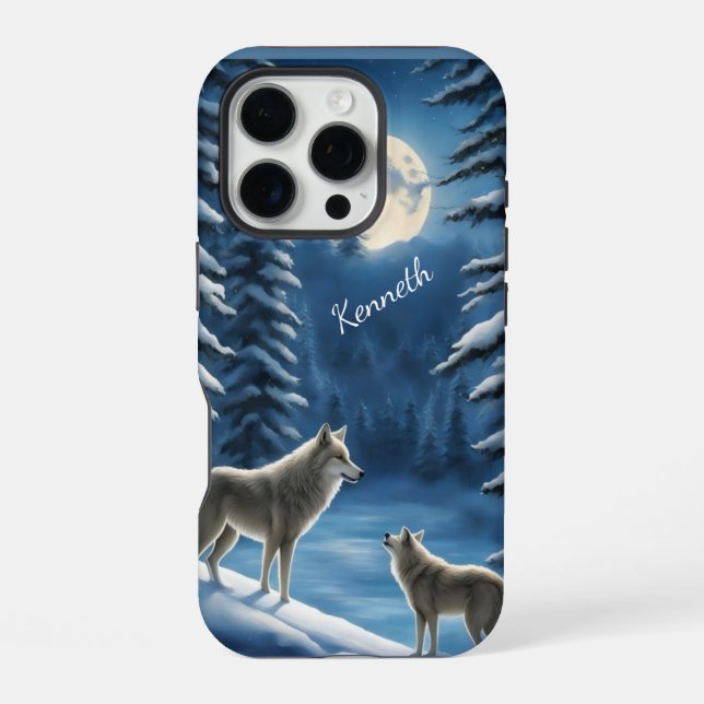 Howling Wolf Silhouette against Moon iPhone Case (Back)