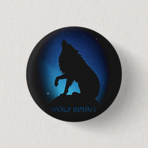 Howling wolf silhouette airbrush night sky 3 cm round badge
