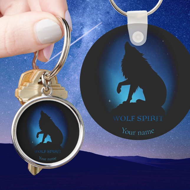 Howling wolf silhouette airbrush night sky  key ring (Creator Uploaded)