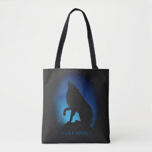 Howling wolf silhouette airbrush night sky tote bag